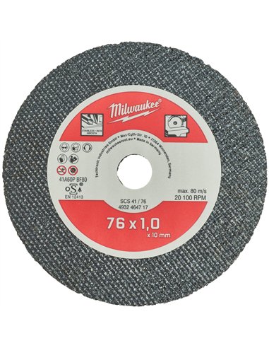Discuri subtiri PRO+ pentru debitare metal - Milwaukee - SCS 41/76 x 1 x 10 mm - 5 buc - cod 4932464717