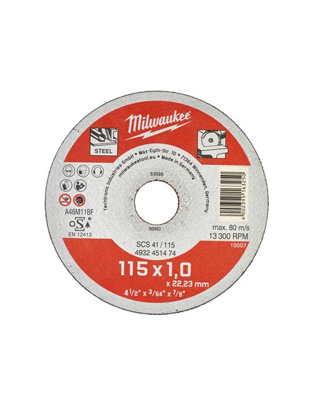 Discuri debitare metal - seria contractanti - Milwaukee - SCS 41 / 115 x 1 x 22 mm Contractor series - 1 buc - cod 4932451474