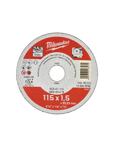 Discuri debitare metal - seria contractanti - Milwaukee - SCS 41 / 115 x 1.5 x 22 mm Contractor series - 1 buc - cod 4932451476