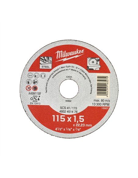 Discuri debitare metal - seria contractanti - Milwaukee - SCS 41 / 115 x 1.5 x 22 mm Contractor series - 1 buc - cod 4932451476