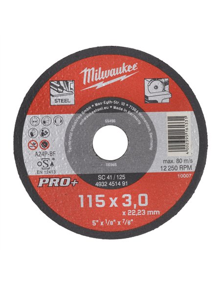 Discuri PRO+ pentru debitare metal - Milwaukee - SC 41 / 115 x 3 x 22 mm - 1 buc - cod 4932451491
