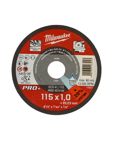 Discuri subtiri PRO+ pentru debitare metal - Milwaukee - SCS 41 / 115 x 1 x 22 mm - 1 buc - cod 4932451484
