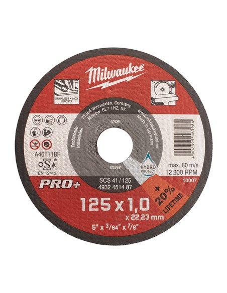 Discuri subtiri PRO+ pentru debitare metal - Milwaukee - SCS 41 / 125 x 1 x 22 mm - 1 buc - cod 4932451487