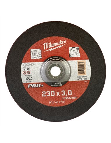 Discuri PRO+ pentru debitare metal - Milwaukee - Stone Cutting Disc Pro+ CC42 230x3mm- 1 buc - cod 4932451500