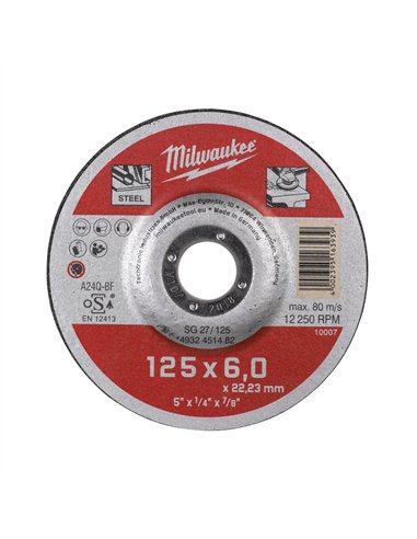 Discuri degrosare metal - seria contractanti - Milwaukee - SG 27 / 125 x 6 x 22 mm Contractor series - 1 buc - cod 4932451482