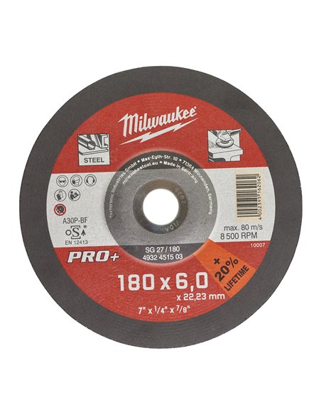 Discuri PRO+ pentru polizat metal - Milwaukee - SG 27 / 180 x 6 x 22 mm - 1 buc - cod 4932451503