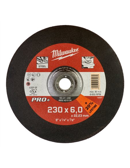 Discuri PRO+ pentru polizat metal - Milwaukee - SG 27 / 230 x 6 x 22 mm - 1 buc - cod 4932451504