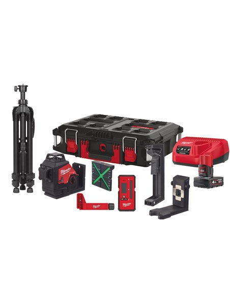 Nivela laser M12 verde 360° cu 3 planuri - Milwaukee - M12 3PLKIT-401P - cod 4933478960