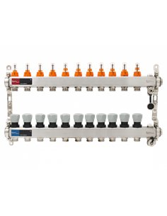 Set distribuitor INOX cu debitmetre, aerisitor manual si robineti de golire 1"- 11 cai - Everline - EVP-DSB3411/11