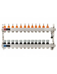 Set distribuitor INOX cu debitmetre, aerisitor manual si robineti de golire 1"- 12 cai - Everline - EVP-DSB3411/12