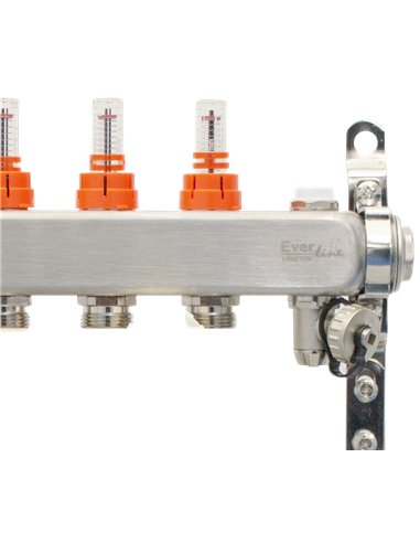 Set distribuitor INOX cu debitmetre, aerisitor manual si robineti de golire 1"- 2 cai - Everline - EVP-DSB3411/2