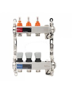 Set distribuitor INOX cu debitmetre, aerisitor manual si robineti de golire 1"- 3 cai - Everline - EVP-DSB3411/3