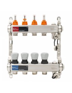 Set distribuitor INOX cu debitmetre, aerisitor manual si robineti de golire 1"- 4 cai - Everline - EVP-DSB3411/4