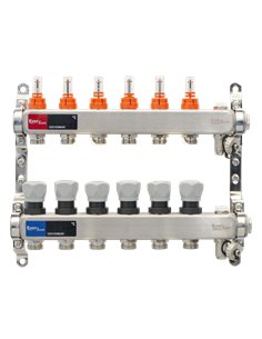 Set distribuitor INOX cu debitmetre, aerisitor manual si robineti de golire 1"- 6 cai - Everline - EVP-DSB3411/6