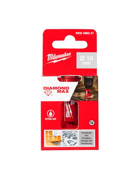 Burghiu diamantat Diamond Max 16mm, 1/4 inch, gaurire umeda,  Milwaukee cod 4932498347