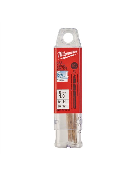 Set 10 burghie Milwaukee Red Cobalt pentru metal HSS-Ground DIN 338 HSSGC 1.0 x 34 cod 4932373332