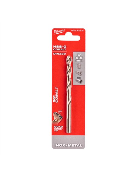 Burghiu Milwaukee Red Cobalt pentru metal HSS-Ground DIN 338 6.8 x 109 mm cod 4932363270 - 1 buc