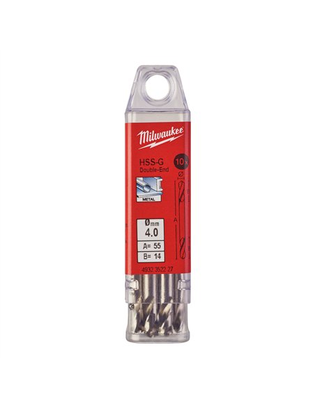 Set 10 burghie HSS Ground pentru metal doua varfuri Milwaukee 4.00 x 55 cod 4932352227