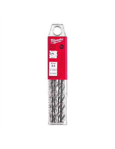 Set de 10 burghie lungi HSS Ground pentru metal Milwaukee DIN 340 5.00 x 132 mm cod 493243033