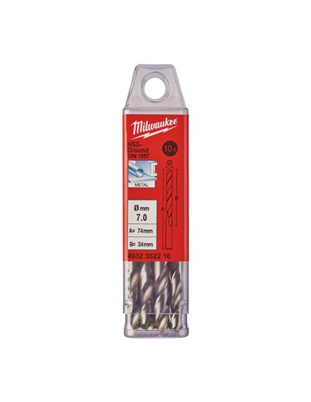 Set burghie scurte pentru metal Milwaukee HSSGS 7.00 x 74 mm 10 buc - cod 49323522