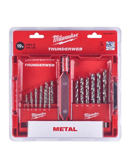 Set burghie metal Milwaukee Thunderweb DIN 338 19 buc cod 4932352374