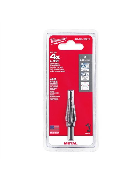 Burghiu in trepte Milwaukee de 4 la 12 mm pasi de 1 mm - cod 48899301