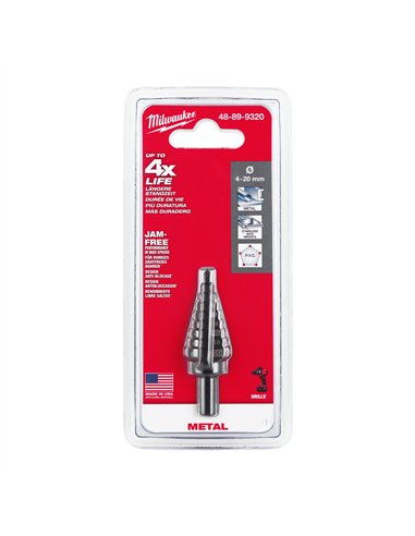 Burghiu in trepte Milwaukee de 4 la 20 mm pas de 2 mm cod 48899320 - 1 buc