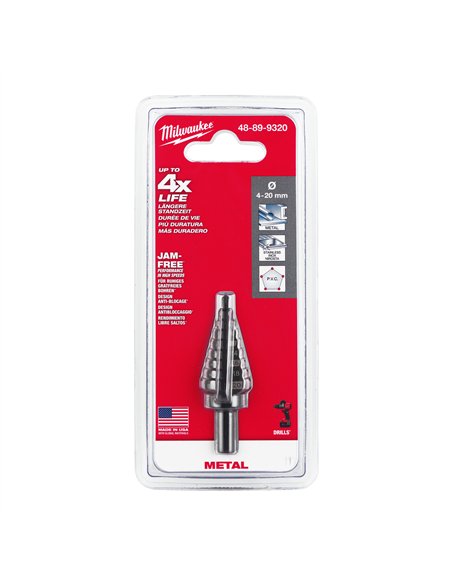 Burghiu in trepte Milwaukee de 4 la 20 mm pas de 2 mm cod 48899320 - 1 buc
