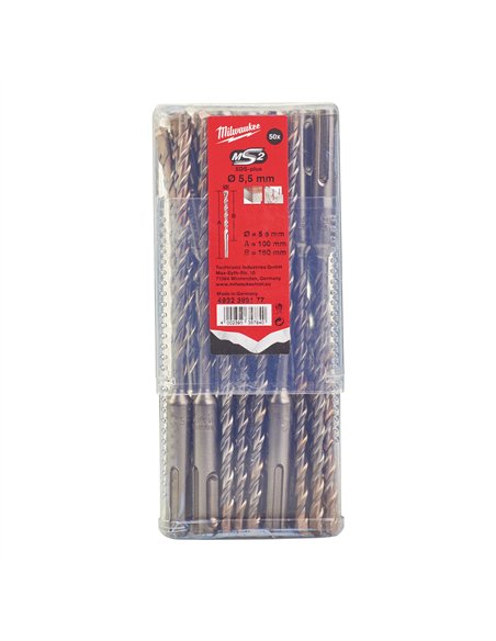 Set 50 burghie Milwaukee SDS-Plus M2 5.5 x 160 mm 2 taisuri cod 4932399177