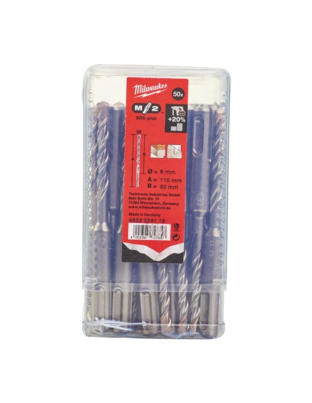 Set 50 burghie Milwaukee SDS-Plus M2 2 taisuri 6 x 110 mm cod 4932399178