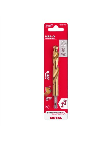 Burghiu Milwaukee Shockwave HSS-G TiN Red Hex pentru metal 12 mm - cod 48894727