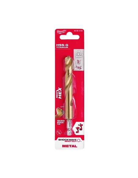 Burghiu Milwaukee Shockwave HSS-G TiN Red Hex pentru metal 13 mm - 48894729