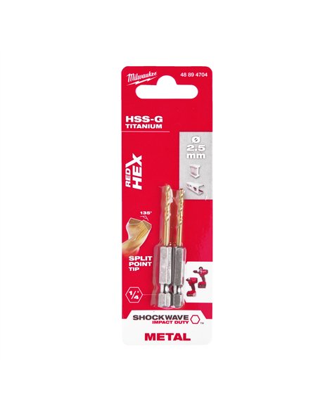 Set 2 burghie Milwaukee Shockwave HSS-G TiN Red Hex pentru metal 2.5 mm cod 488947
