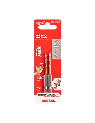 Set 2 burghie metal Milwaukee Shockwave HSS-G TiN Red Hex 3.3 mm - cod 493247