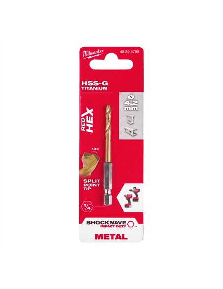 Burghiu Milwaukee Shockwave HSS-G TiN Red Hex pentru metal 4.2 mm - cod 4889470