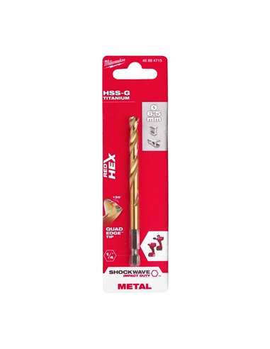 Burghiu Milwaukee Shockwave HSS-G TiN Red Hex pentru metal 6.5 mm - cod 4889471