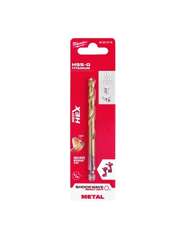 Burghiu Milwaukee Shockwave HSS-G TiN Red Hex 6.8 mm pentru metal - 1 buc cod 4889471