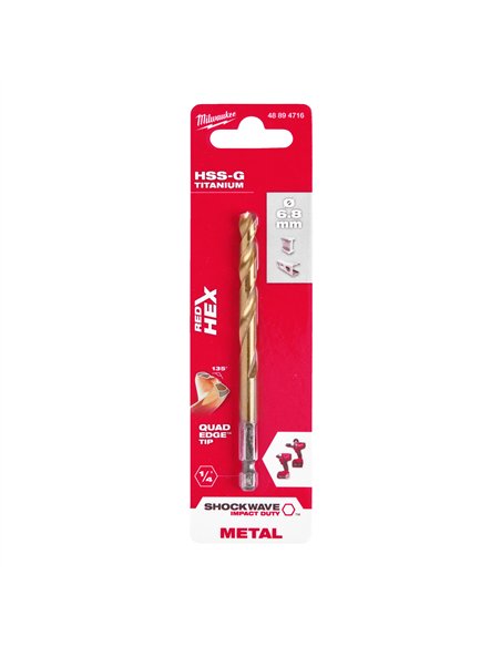 Burghiu Milwaukee Shockwave HSS-G TiN Red Hex 6.8 mm pentru metal - 1 buc cod 4889471
