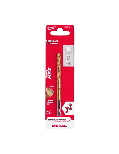 Burghiu pentru metal Milwaukee Shockwave HSS-G TiN Red Hex 6 mm cod 48894714