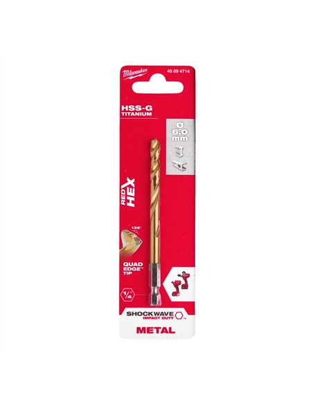 Burghiu pentru metal Milwaukee Shockwave HSS-G TiN Red Hex 6 mm cod 48894714