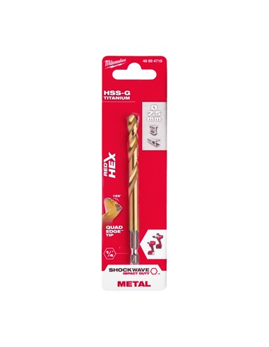Burghiu Milwaukee Shockwave HSS-G TiN Red Hex pentru metal 7.5 mm - cod 4889471