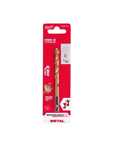 Burghiu pentru metal Milwaukee Shockwave HSS-G TiN Red Hex 7 mm - cod 48894717