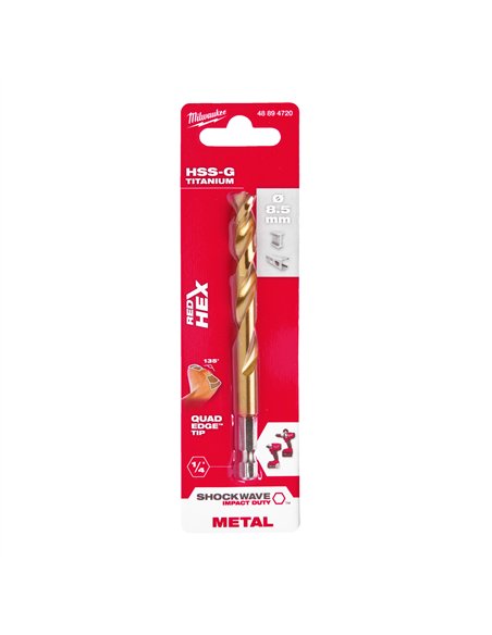 Burghiu Milwaukee Shockwave HSS-G TiN Red Hex pentru metal 8.5 mm - cod 4889472