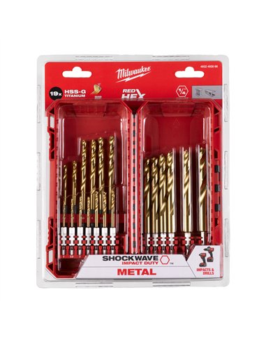 Set burghie Milwaukee Shockwave HSS-G Titan Red Hex pentru metal 19 buc - cod 493249386