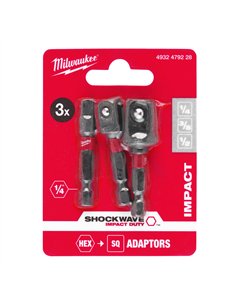 Adaptoare pentru chei tubulare SHOCKWAVE IMPACT DUTY - Milwaukee - Impact adaptor set - 3 buc - cod 4932479228 2
