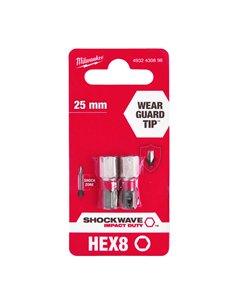 Biti Hex pentru surubelnite SHOCKWAVE IMPACT DUTY - Milwaukee - Shockwave Hex 8 mm x 25 mm - 2 buc - cod 4932430898 2
