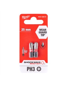 Biti PH pentru surubelnite SHOCKWAVE IMPACT DUTY - Milwaukee - Shockwave PH3 x 25 mm - 2 buc - cod 4932430857 2