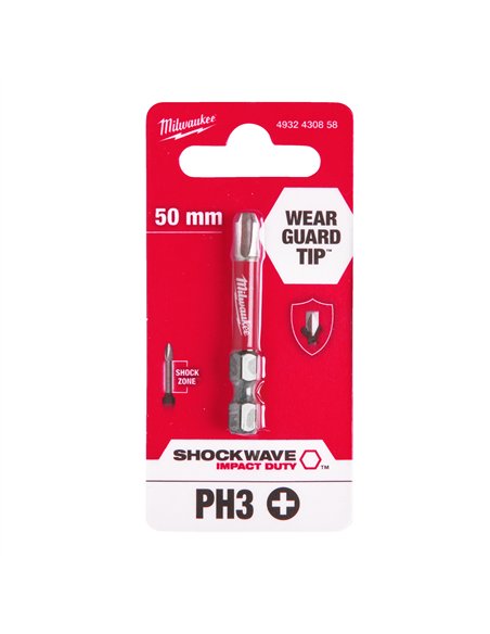 Biti PH pentru surubelnite SHOCKWAVE IMPACT DUTY - Milwaukee - Shockwave PH3 x 50 mm - 1 buc - cod 4932430858