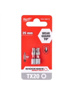 Biti TX pentru surubelnite SHOCKWAVE IMPACT DUTY - Milwaukee - Shockwave TX20 x 25 mm - 2 buc - cod 4932430874 2