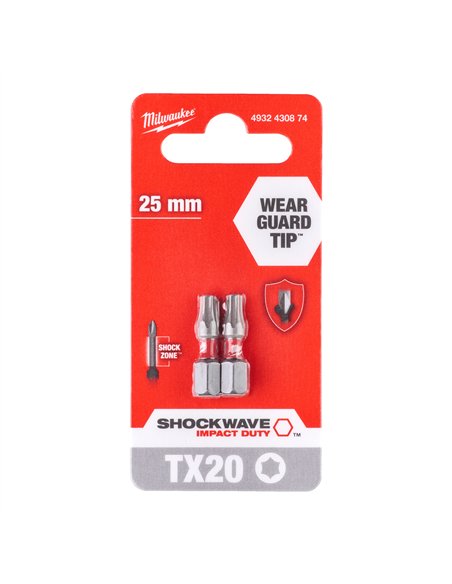 Biti TX pentru surubelnite SHOCKWAVE IMPACT DUTY - Milwaukee - Shockwave TX20 x 25 mm - 2 buc - cod 4932430874